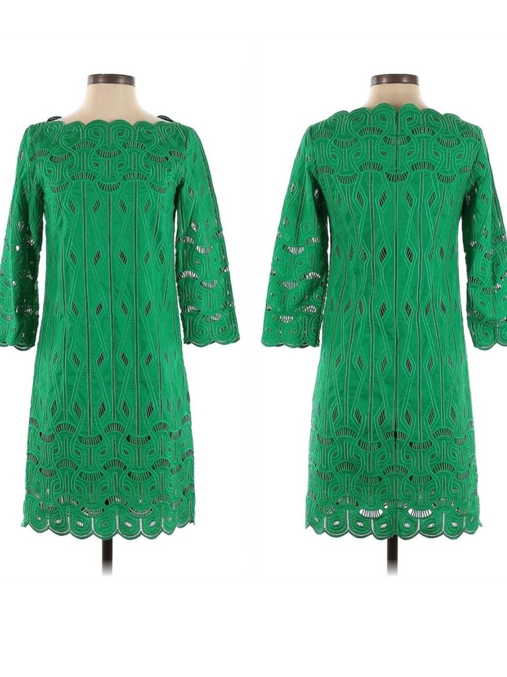 Catherine Malandrino Embroidered 3/4 Midi Boatneck Shift Dress Women's Sz 0 NWOT